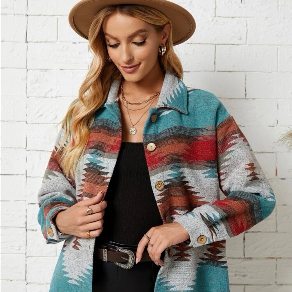 SHEIN- Emory rose geo print drop shoulder jacket cowgirl